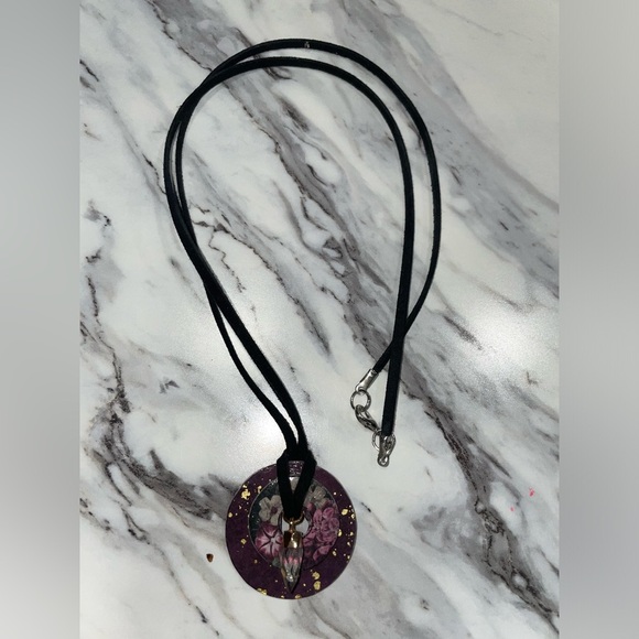 Handcrafted Pendant Necklace with Black Faux suede Cord - Picture 1 of 4